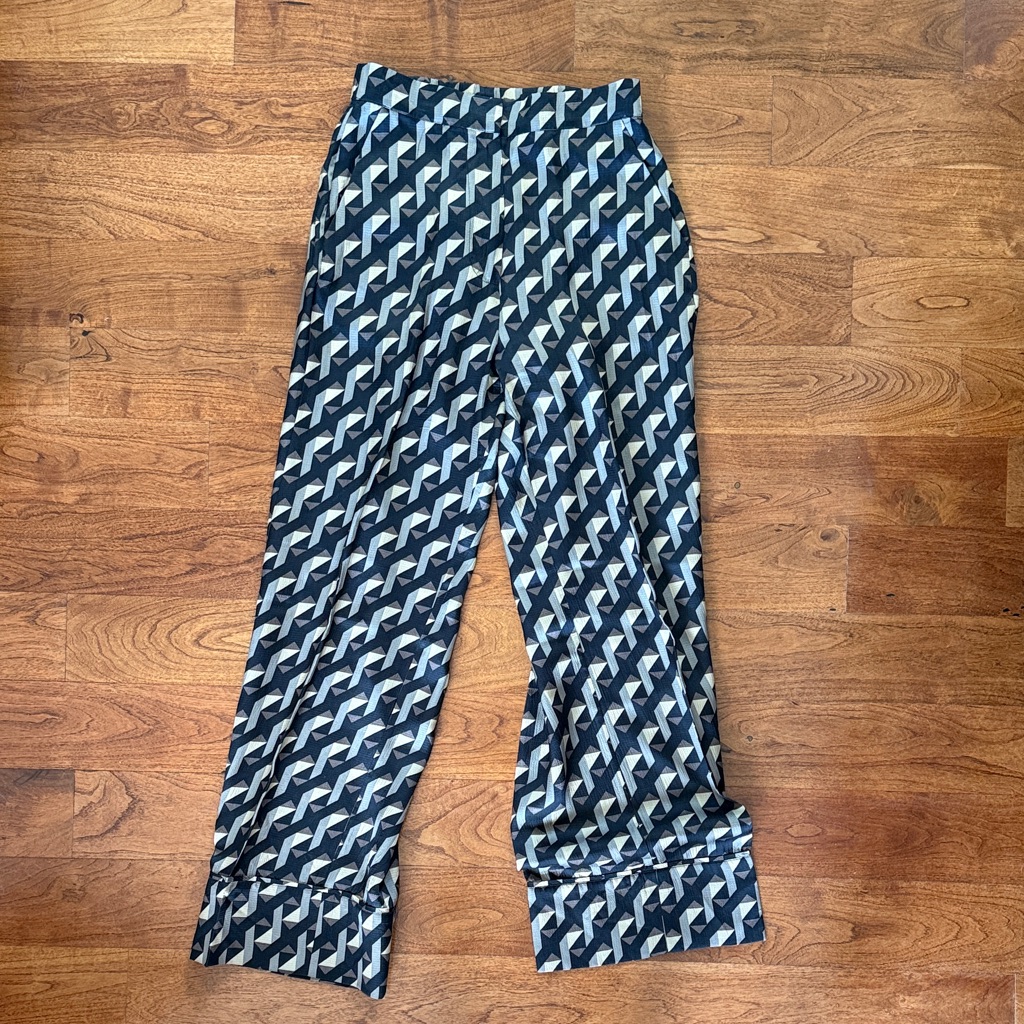 Geometric Print Wide Leg Pants In Black, Gold & Cream - Second Female